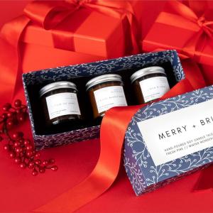 imageUnboxMe 3Piece Holiday Scented Candle Set  HandPoured Soy Wax with Essential Oils Glass Candle Set with Gift Box Use for Home Stocking Stuffer Secret Santa ampamp More Christmas Candle Gift SetsMerry  Bright Set
