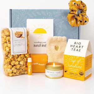 imageUnboxme Sunshine Gift For Women  Self Care Package with Herbal Tea Mug Bath Bomb Candle Fluffy Socks Lip Balm Sheet Mask Scrunchie ampamp Sending Sunshine Card  Graduation Gifts For GirlsSending You Sunshine Card