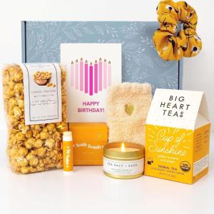 imageUnboxme Sunshine Gift For Women  Self Care Package with Herbal Tea Mug Bath Bomb Candle Fluffy Socks Lip Balm Sheet Mask Scrunchie ampamp Sending Sunshine Card  Graduation Gifts For GirlsHappy Birthday Card