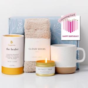 imageUnboxme Luxe Self Care Gift Box for Women  Premium Care Package with Hugs Card  Soothing Spa Basket for Relaxation and WellnessHappy Birthday Greeting Card